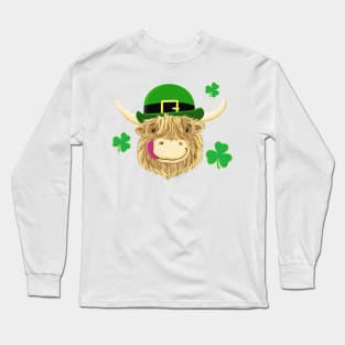 Scottish Highland Cow St Patrick's Day Hat Long Sleeve T-Shirt